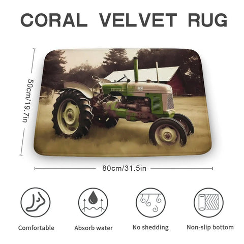 Thick Soft Absorbent Old Tractor Photo Farm Bath Rug with Non Slip Backing, 80x50cm, durable eco-friendly mat on tile or wood floors.