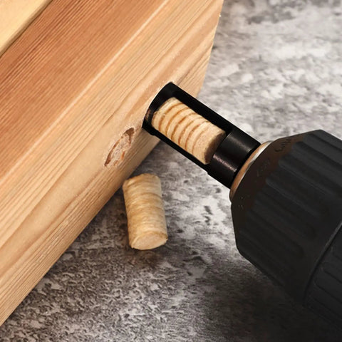 8 Piece Wood Plug Cutter Set with Four Straight and Four Tapered Cutters, drilling plug into wood with power drill