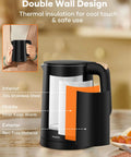 Tiny But Mighty 0.8L Electric Kettle With 1000W Fast Boil, Double Wall Stainless Steel, Cool Touch Handle, BPA Free, Black