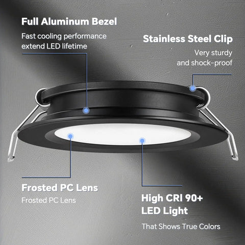Ultra Slim 12V Led Ceiling Puck Light With Sweet Dimming Controls For Rv Camper Van Trailers showing aluminum bezel and steel clip.