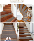 Non Slip Stair Treads 14 Pack For Indoor Wooden And Tile Steps, Easy Removal Safety Mats in grey on stairs