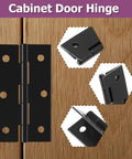 Rock Solid Black Butt Hinges Set of 12 For Interior Doors and Cabinetry on wood background with detailed views of hinge design.