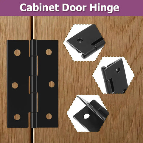 Rock Solid Black Butt Hinges Set of 12 For Interior Doors and Cabinetry on wood background with detailed views of hinge design.
