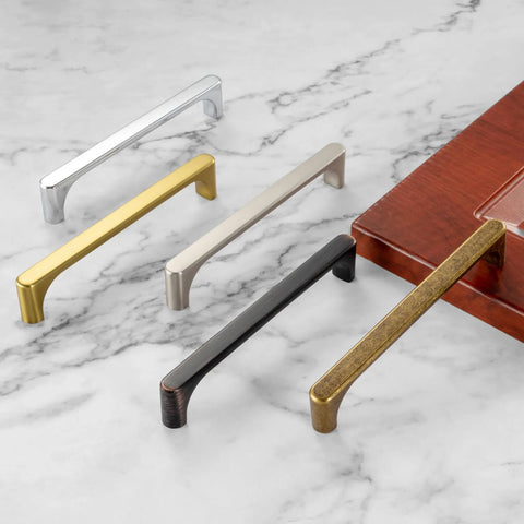 10 Pack Antique Brass Drawer Pulls 3 Inch Vintage Cabinet Handles shown with different finishes on marble surface