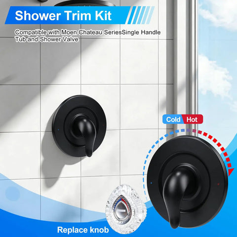 Upgrade Your Bathroom With This Sleek Matte Black Shower Handle Trim Kit Compatible With Moen T470 Chateau Tub And Shower Valve For A Total Makeover, black metal handle on tile wall