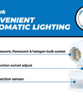 Outdoor Motion Activated Light Control Socket Two Pack, Auto On When Motion Is Detected, Auto Off After 10 Minutes, Works With LED CFL Halogen Incandescent Up To 150W, Weatherproof Plug In Sensor Lights. White motion sensor socket