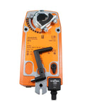 Kickin Performance Compact Damper Actuator Valve Controller For Industrial Ventilation With Dead Simple Install 20 Nm Torque AC Voltage Compatibility Smooth Operation No Hassle Flow Control For Heavy Duty Manufacturing Sites top view of orange actuator with installation bracket