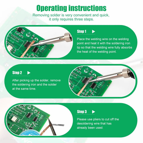Instructions for desoldering using Desoldering Wick Braid 10 Ft No Clean Desoldering Tool For PCB Repairs