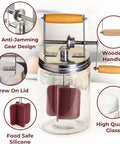 Hand Crank Butter Churner Mason Jar With Ceramic Crocks And Super Easy Old Fashioned Creamery Kit For Making Straight Up Real Homemade Butter. Features anti-jamming gear, wooden handles, and food-safe silicone.