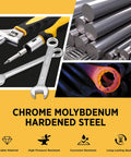Image showing screwdrivers, wrenches, and chrome molybdenum steel rods showcasing durability and strength for Must-Have 237-Piece Tool Kit.