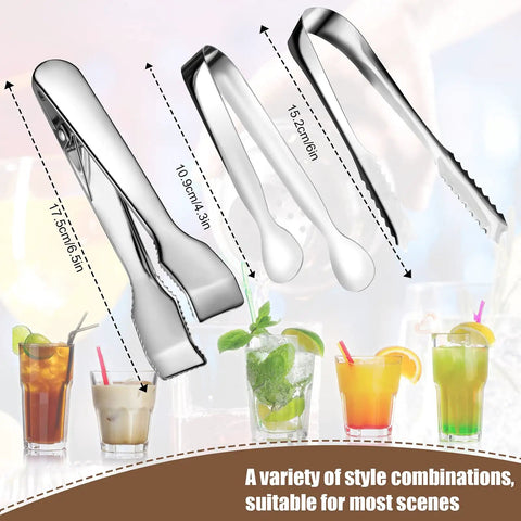 Four Piece Ice Tongs And Scoop Set For Ice Bucket Kit Stainless steel serving tongs with teeth and ice shovel