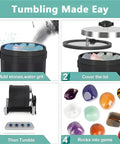 Rock Tumbler Kit With 7 Day Timer For Kids And Adults, DIY Stone Polisher For Home Gemology, step-by-step tumbling process