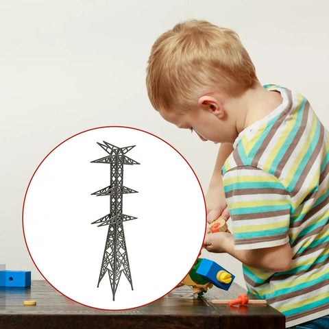Cool 1/200 Scale Electric Transmission Tower Model Kit With Realistic Details, 17.4cm high, assembled by child with building blocks.