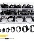 Black Stainless Steel Worm Gear Hose Clamp Set Adjustable 6 To 38mm Assortment for Plumbing Auto and Mechanical Projects, 60-Piece Kit