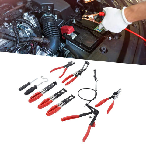 Heavy Duty Hose Clamp Pliers Set With Ergonomic Rubber Handles Built For Tough Automotive Repairs And Versatile Maintenance Jobs Using Durable Steel Construction For Maximum Power And Long Lasting Performance, set of 9 tools