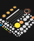 78 Piece Plastic Gear Kit For Motors And Robots with axles, gears, tires, racks, and bushings shown on black background