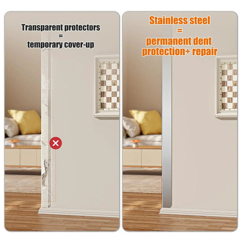 Comparison of wall protection options, showing Built Tough 304 Stainless Steel Wall Corner Guards 2X2X48 Inch Metal Edge Protectors.