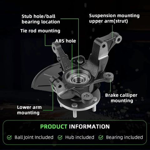 Right Front Steering Knuckle And Wheel Bearing Hub Assembly For Escape 2005 2012, Tribute 2005 2011, And Mercury Mariner 2005 2011 Replacement LK016 698-404 698404 OE Quality And Durable Hub Assembly For Smooth Steering showing mounting points