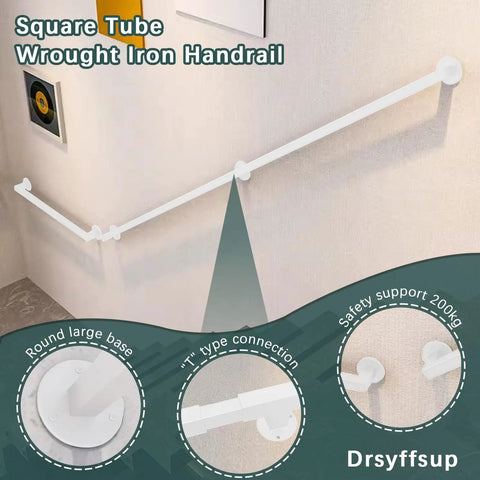 Upgraded Adjustable Iron Railing Kit For Serious Home Security Slick Design With No Sweat Installation Rock Solid Guardrail in white at stair.
