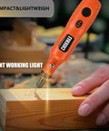 Cordless Mini Rotary Tool Kit With 3.7V Li-ion Battery in use, engraving wood block, showing front working light and compact design