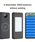 Heavy Duty 8 Bay 18650 Battery Charger Case With Live Digital Display And Usb Pd Fast Charging showing 8 removable batteries and display.