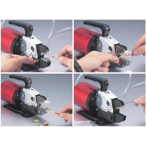 Top Tier Semi Automatic Pneumatic Terminal Crimper With 1.3 Ton Force And 0.6-0.8 Mpa Air Pressure for precise crimping of electrical wire terminals.