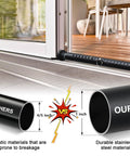 Adjustable Patio Door Security Bar For Sliding Glass Doors 17.5 To 50 Inch Heavy Duty Indoor Window Lock Bar Black Finish Supports Up To 400 Pounds Ideal For Home Apartments Bedrooms shown installed on sliding door track with material comparison.