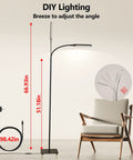 LED Floor Lamp Tall Standing Light With 4 Brightness Levels And 4 Color Temperatures Dope Gooseneck, Touch Control, Dimensions Illustration