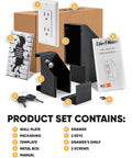 Electrical Outlet Hidden Wall Safe With Real Wall Plate Included set with components like manual, keys, and installation parts.