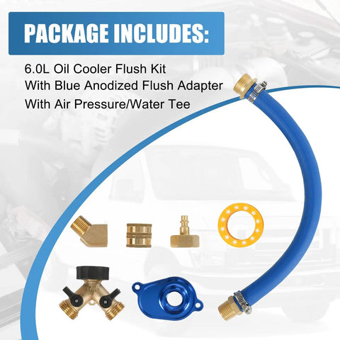6.0L Oil Cooler Flush Kit With T Port And Aluminum Anodized Adapter For Ford 6.0 Diesel 2003 2010 And International VT365 VT275 Replacement