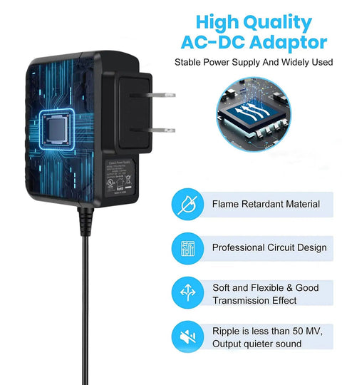 Versatile 9V Guitar Pedal Power Supply Adapter with Stable 0.5A DC Output and 2.1x5.5mm Center Negative Plug for Effects Pedals