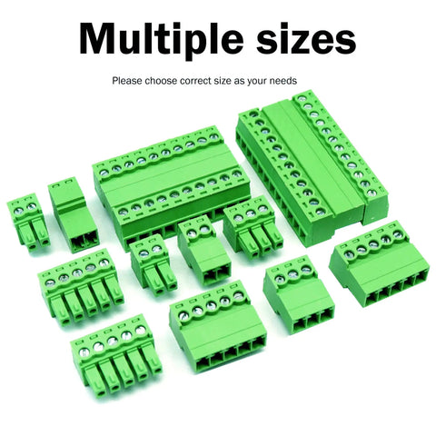 Multiple green sizes of terminal block connectors for Two Pack Eight Pin Three Point Five Millimeter Pitch Screw Terminal Block Connector Plug