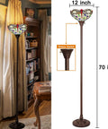 Dragonfly Tiffany Style Stained Glass Floor Lamp Torchiere Cream Rustic Look Tall Standing Light 70 Inches With 12 Inch Shade
