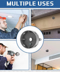 Beefy Four Pack Of 4-Inch Round Metal Electrical Boxes With 1/2-Inch Five-Hole Weatherproof Aluminum Outdoor Junction Box For Ceiling Fans And Lighting, UL Listed, Gray Finish, Includes Mounting Hardware installed on exterior and ceiling applications