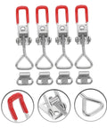 Adjustable Heavy Duty Toggle Clamp Latch Set 4 Pack, red-handled steel latches with mounting brackets and hooks