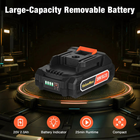 Large-capacity removable 20V rechargeable battery for Grab And Go Cordless Handheld Vacuum with battery indicator and compact design.