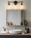 Three Light Matte Black Vanity Light With Clear Glass Shades For Bathroom Mirror Over Vanity And Beyond Perfect Wall Sconce