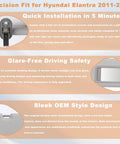 Hyundai Elantra Sun Visor Pair Replacement Kit 2011 2016 Non GT features and benefits display with installation, safety, and design highlights.