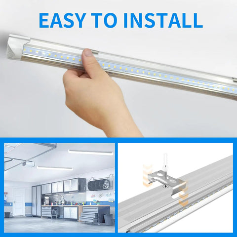 LED Shop Light Two Foot Energy Saving 20W 3000LM 6500K Daylight T8 Tube being installed in garage ceiling