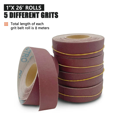 Stack of Emery Cloth Roll Set With 5 Grits 150 240 320 400 600 8 Meters Aluminum Oxide Sandpaper for wood and metal polishing