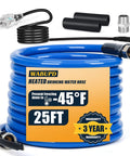 WABUPD heated drinking water hose, 25ft blue with black fittings and adapters