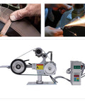 Powerful 550W Brushless Belt Sander With Digital Speed Display And Variable Control shown for precise metal polishing.