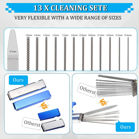 Comparison of 13 stainless steel wires included in All-In-One Pro-Grade Carburetor Cleaning Kit with other models.