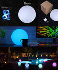 Huge 16 Inch RGB Night Light Ball With Remote Control Color Changing Waterproof Glow, shown outdoors and indoors.