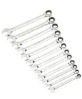 Open End Ratcheting Metric Wrench Set 12 Piece For Quick Fastener Turn With A Grippy Off Corner Design arranged in sequence