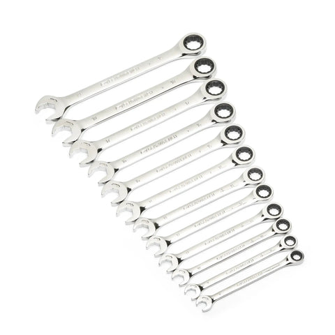 Open End Ratcheting Metric Wrench Set 12 Piece For Quick Fastener Turn With A Grippy Off Corner Design arranged in sequence