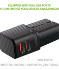 Dual Universal USB Travel Adapter For Worldwide Power And Charging Works With Motorola ROKR S9 Plug And Play Across 150 Countries Coverage Includes USA UK EU CN AU NZ Outlets All In One Travel Ready Power Adapter, black dual USB ports