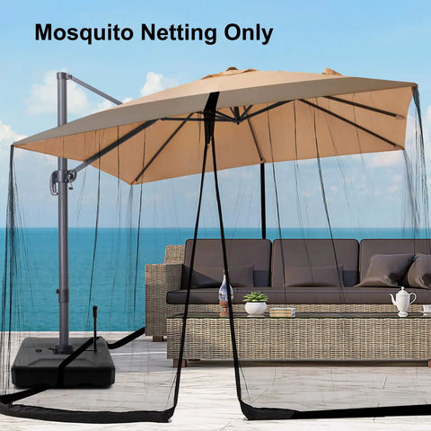 Mosquito Netting For Square 10x10 Umbrella, Fits 10-13ft Cantilever Patio Umbrellas with Black Outdoor Bug Shield installed