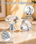 Top Tier Crystal Cabinet Knobs And Drawer Handles With Slick Silver Tone Heavy Duty Aluminum Core Badass 30mm Fit shown on a marble surface.
