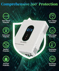 Heavy Duty 12000W Hybrid Solar Inverter With Zero Sweat Wifi Link And Dual Mppt Controllers For 48V Split Phase Systems displayed with protective features.